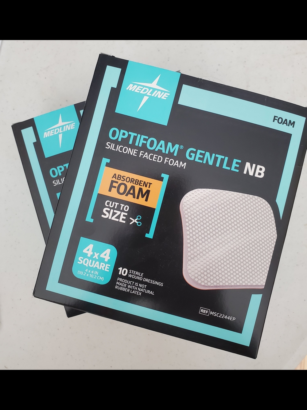 Medline Optifoam Gentle NB Absorbent Foam Dressing - Turquoise & Black Packaging